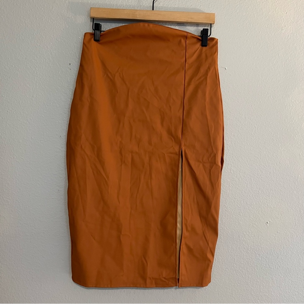 NWT Fashion Nova Off at 5 Faux Leather Rust Skirt XL